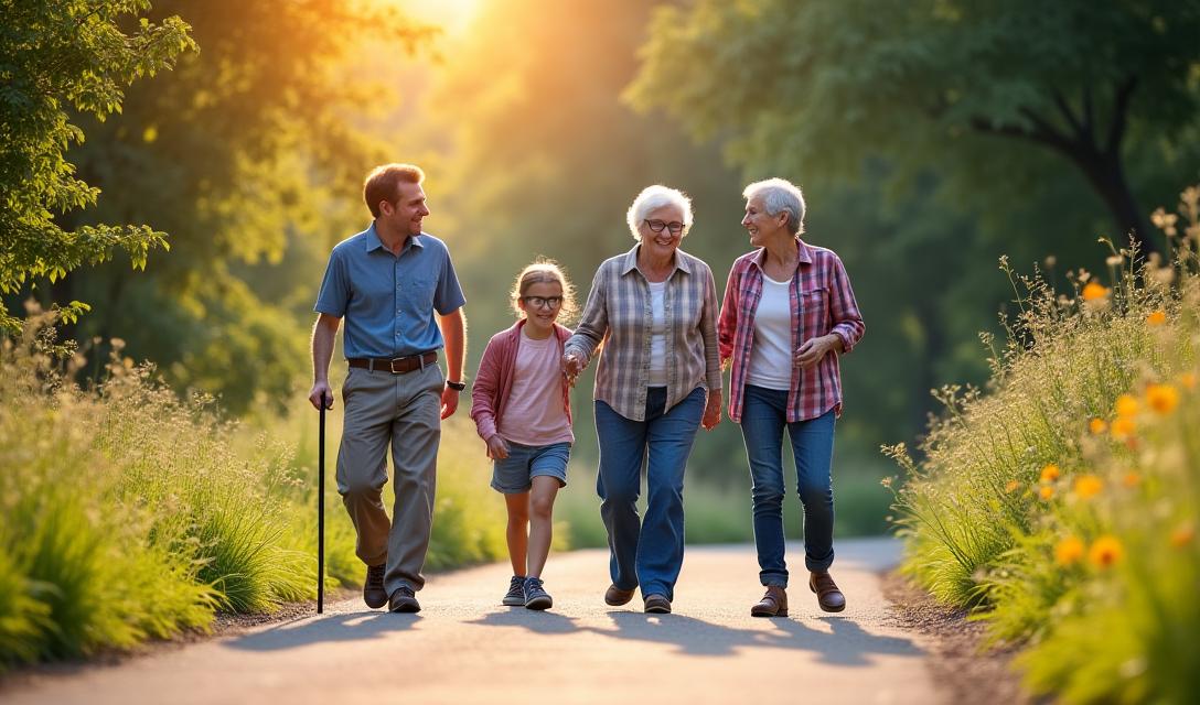 Family multigenerational accessible nature walk